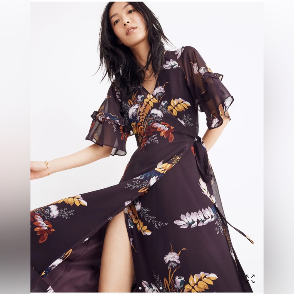 Madewell Vervain Ruffle-Sleeve Wrap Dress in Blooming Oasis